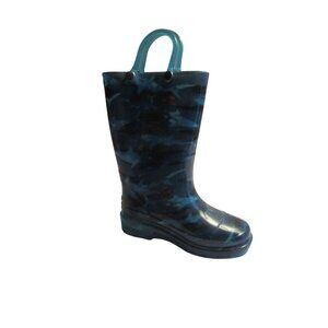 *Western Chief Kids Blue Camo Rubber Rain Boots FlashLight Heels - Size 6